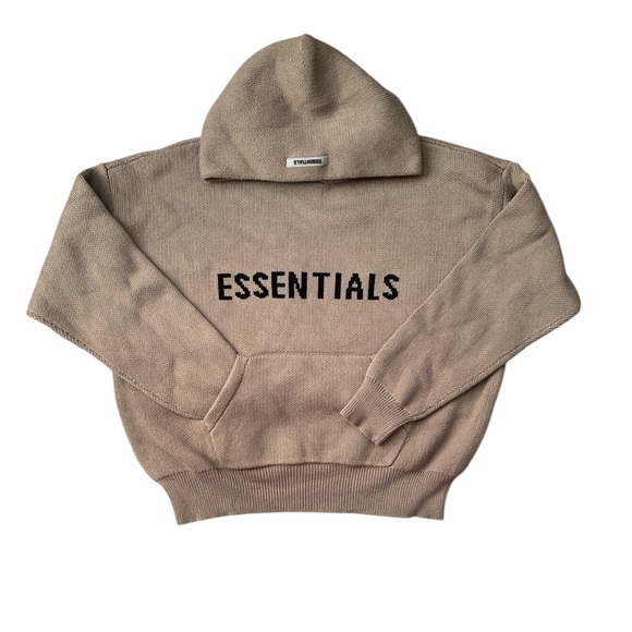 Taupe Essentials Fear of God Knit Pullover Hoodie - Picture 3 of 5